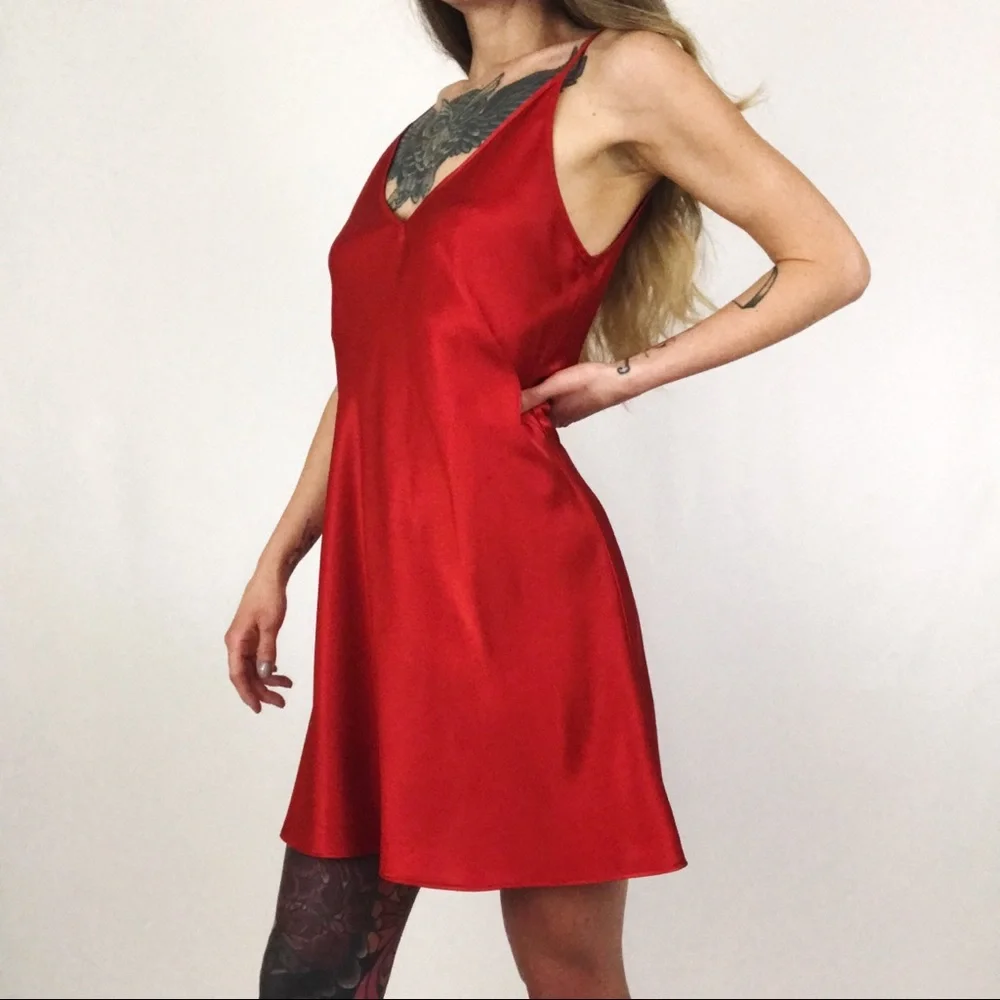 Vintage Satin Chemise Slip Dress in Red | Size S - Picture 3 of 11